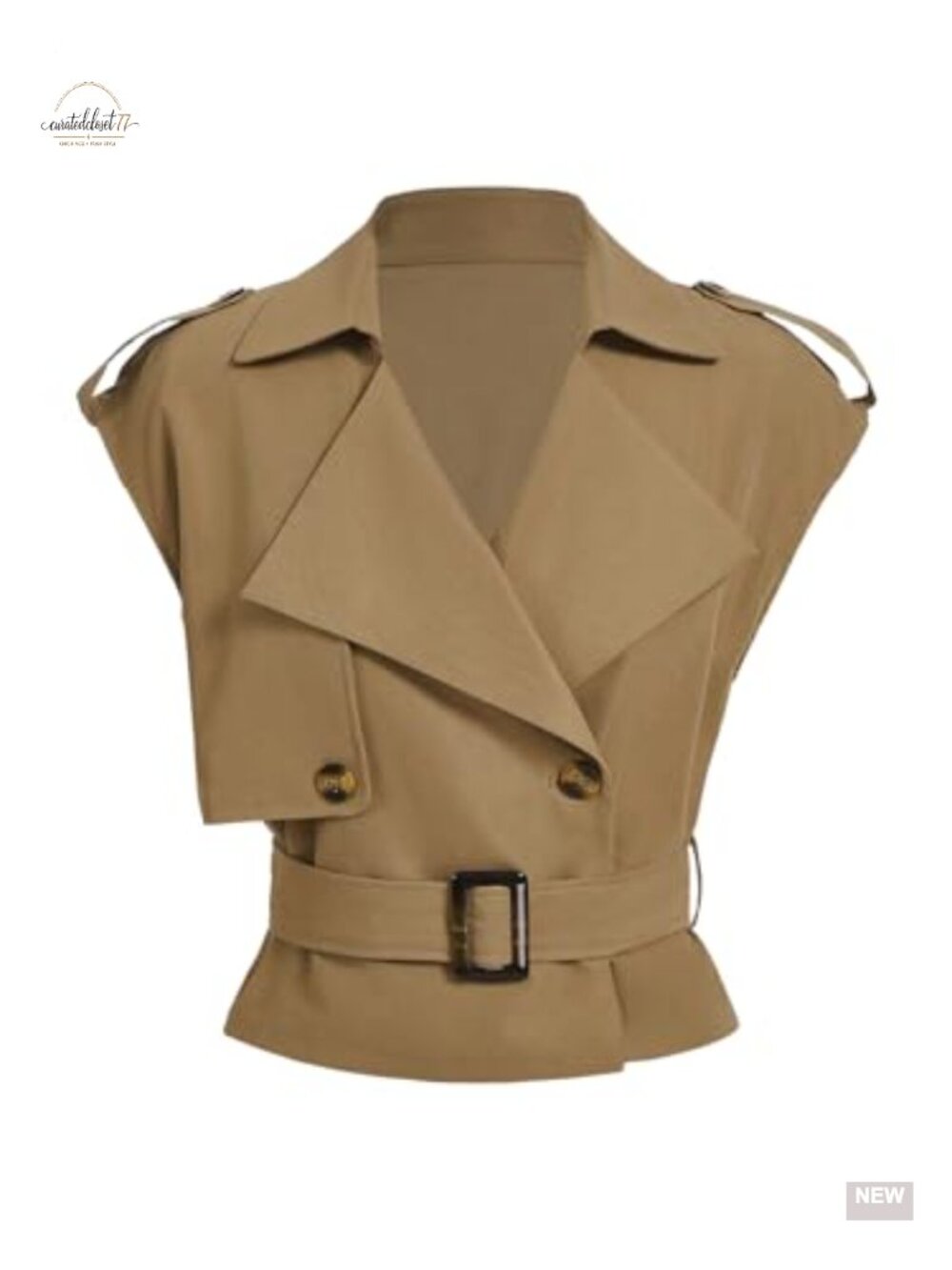 Cropped Trench Coat Cap Sleeve Belted Notch Collar Women